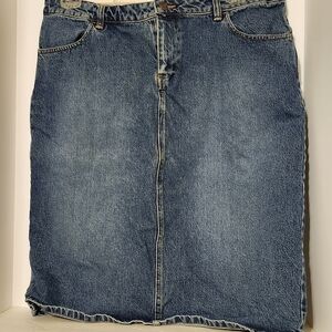 Old Navy Y2K Women’s Sz 14 Midi Jean Skirt Back Slit Blue Denim 2001